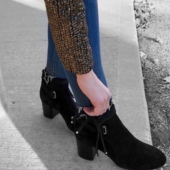 Rag & Bone Dalia II suede ankle booties fringe tie straps black 8.5 - Picture 2 of 6